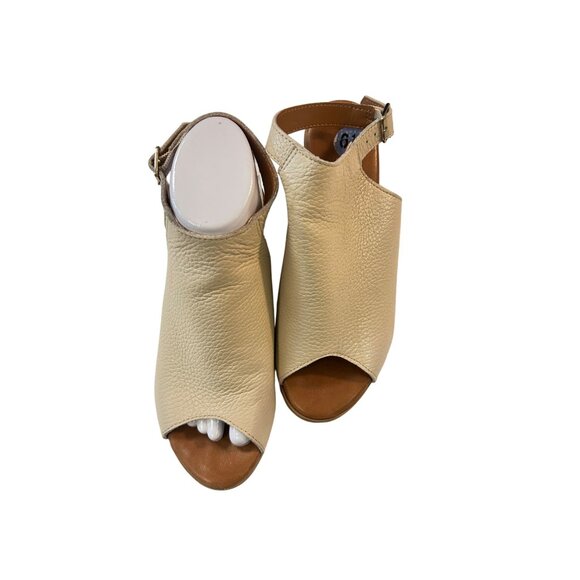 L'ARTIGIANO LUCCHESE Women's Leather Shoe Peep Slingback Sandal Heel Cream 6.5 - Picture 1 of 6